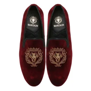 Red Velvet Slip-On with Golden Lion Zardosi by Brune & Bareskin
