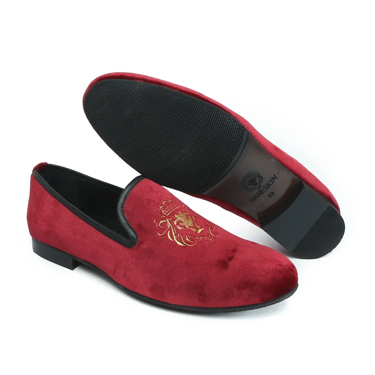 Red Velvet/Golden Lion King Embroidery Slip-On Shoes By Brune & Bareskin