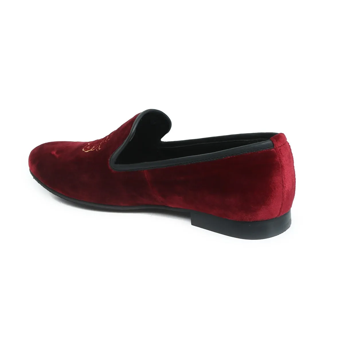 Red Velvet/Golden Lion King Embroidery Slip-On Shoes By Brune & Bareskin