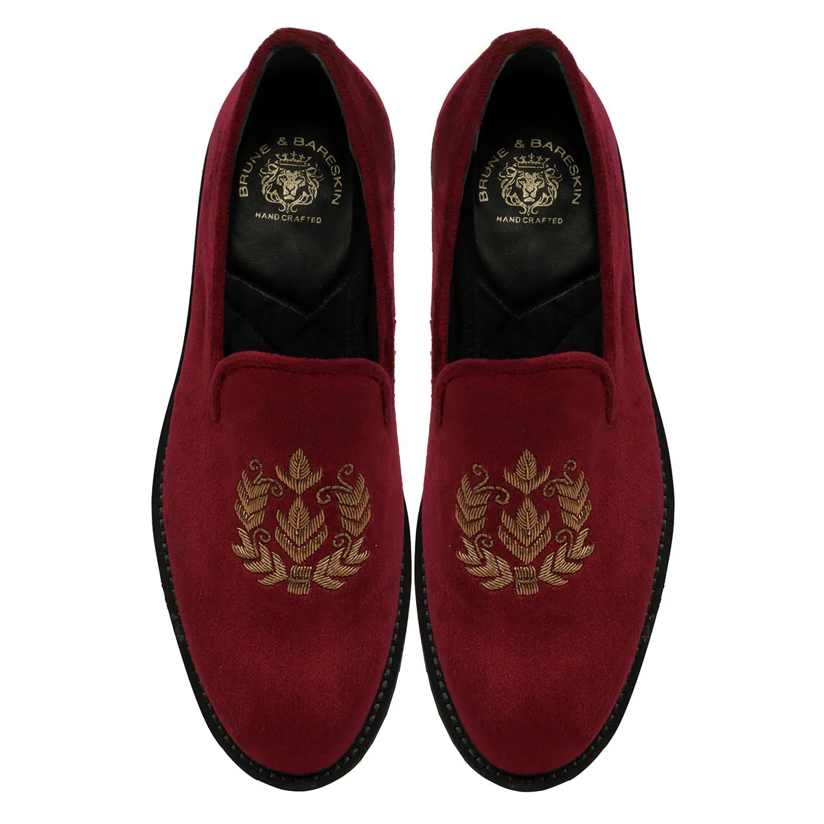 Red Zardosi Slip-On Shoes with Customized Light Weight Chunky Sole