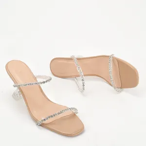 Rhinestone Studded High-heeled Sandals