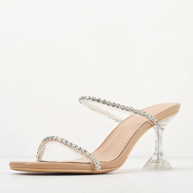 Rhinestone Studded High-heeled Sandals