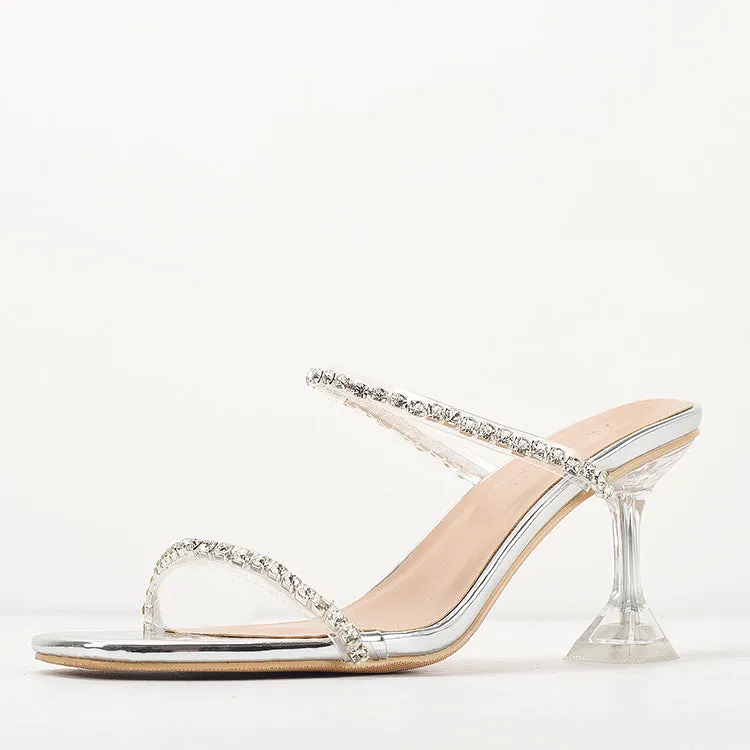 Rhinestone Studded High-heeled Sandals