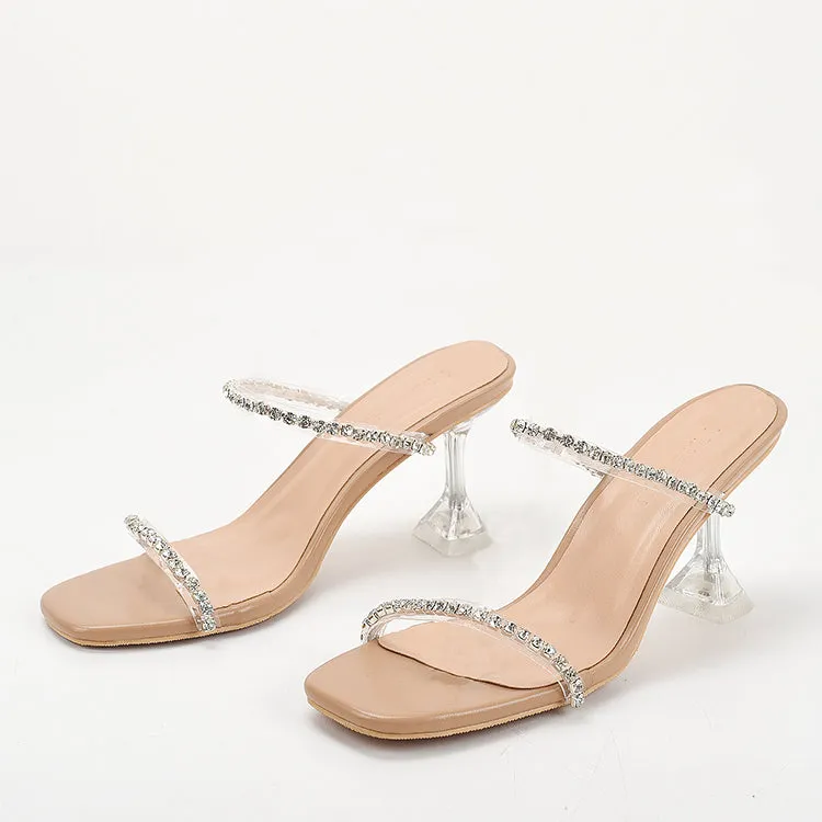 Rhinestone Studded High-heeled Sandals