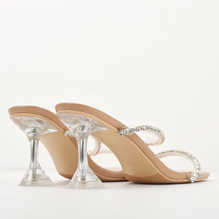 Rhinestone Studded High-heeled Sandals