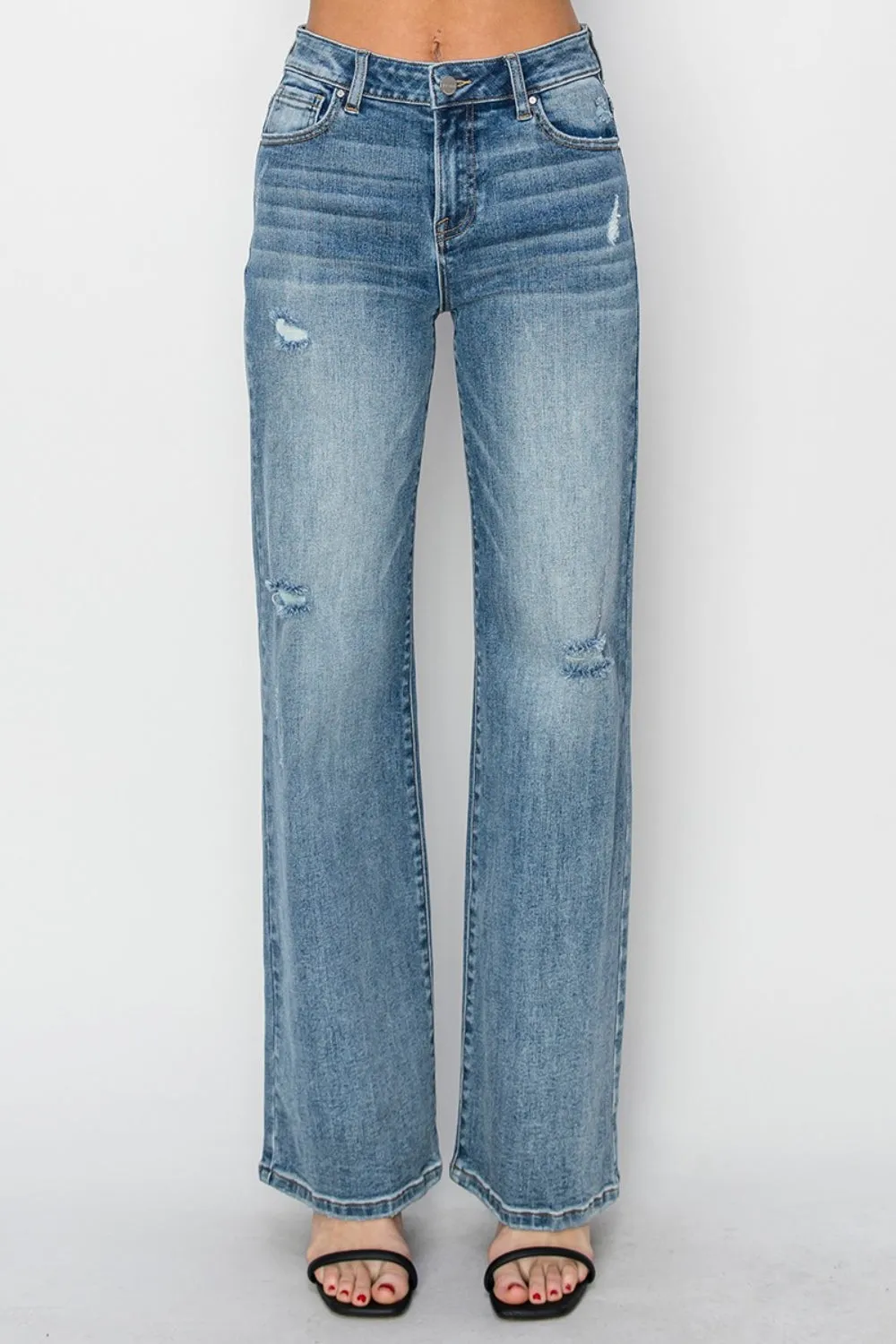 RISEN Elly High Waist Distressed Wide Leg Jeans