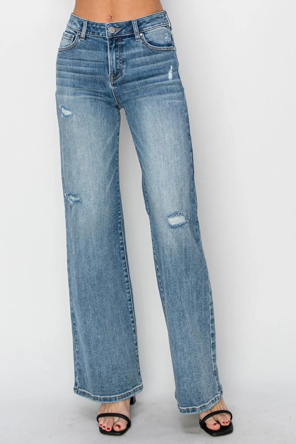 RISEN Elly High Waist Distressed Wide Leg Jeans