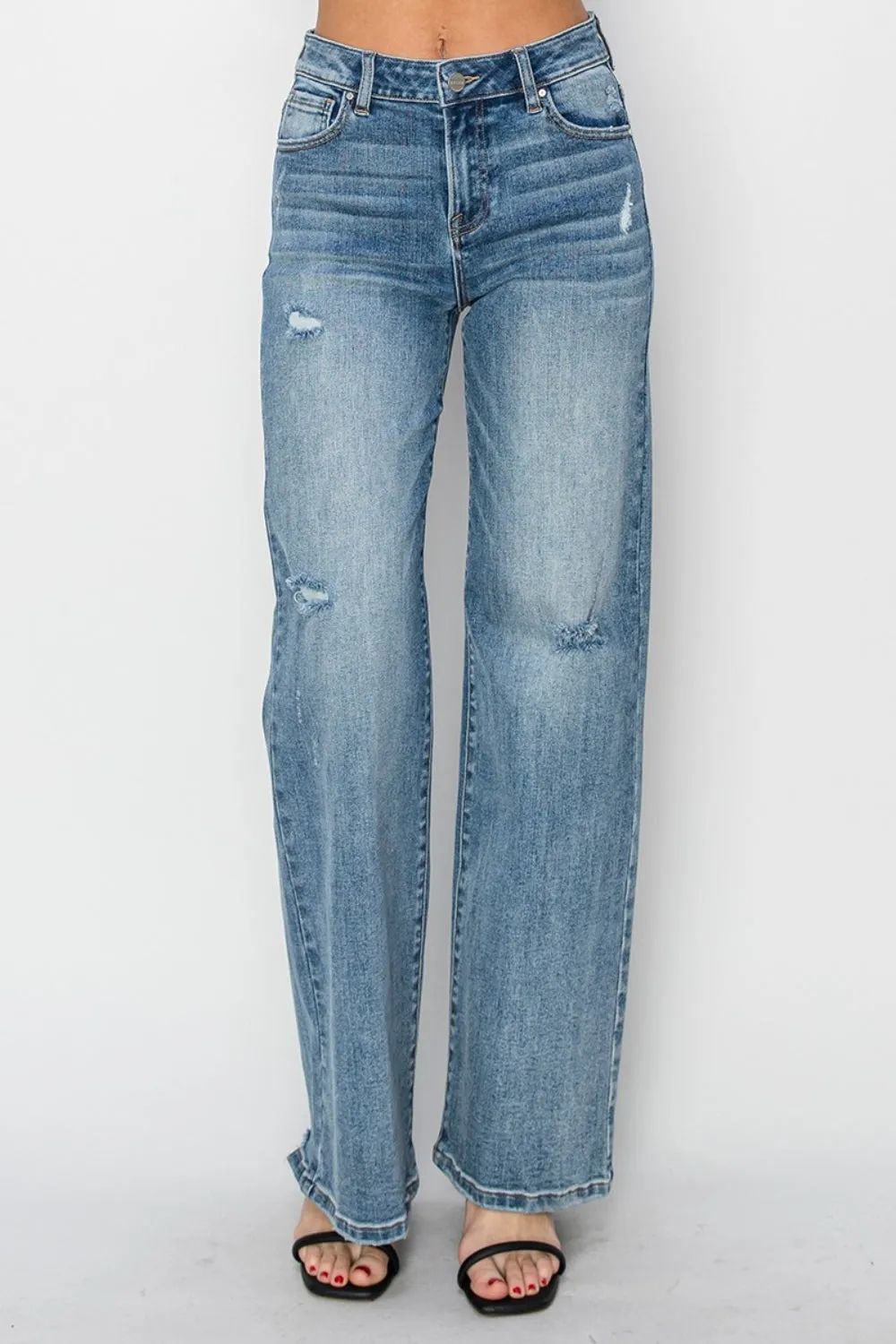 RISEN Elly High Waist Distressed Wide Leg Jeans