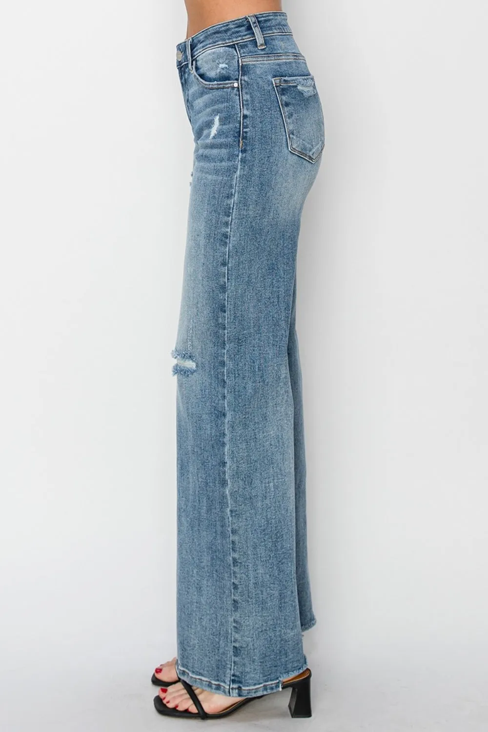 RISEN Elly High Waist Distressed Wide Leg Jeans