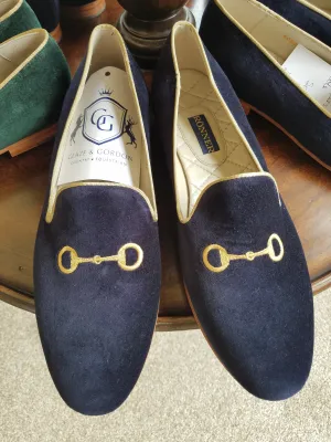 Rönner Mimosa Snaffle Navy & Gold Velvet Loafer