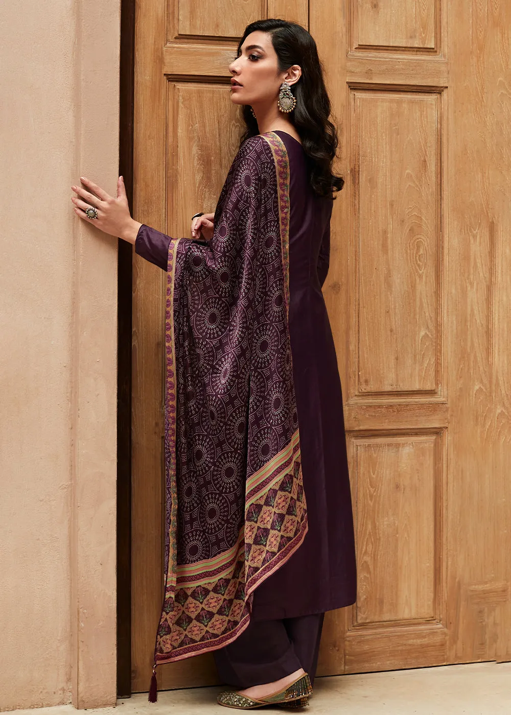 Russian Purple Digital Printed Designer Silk Suit