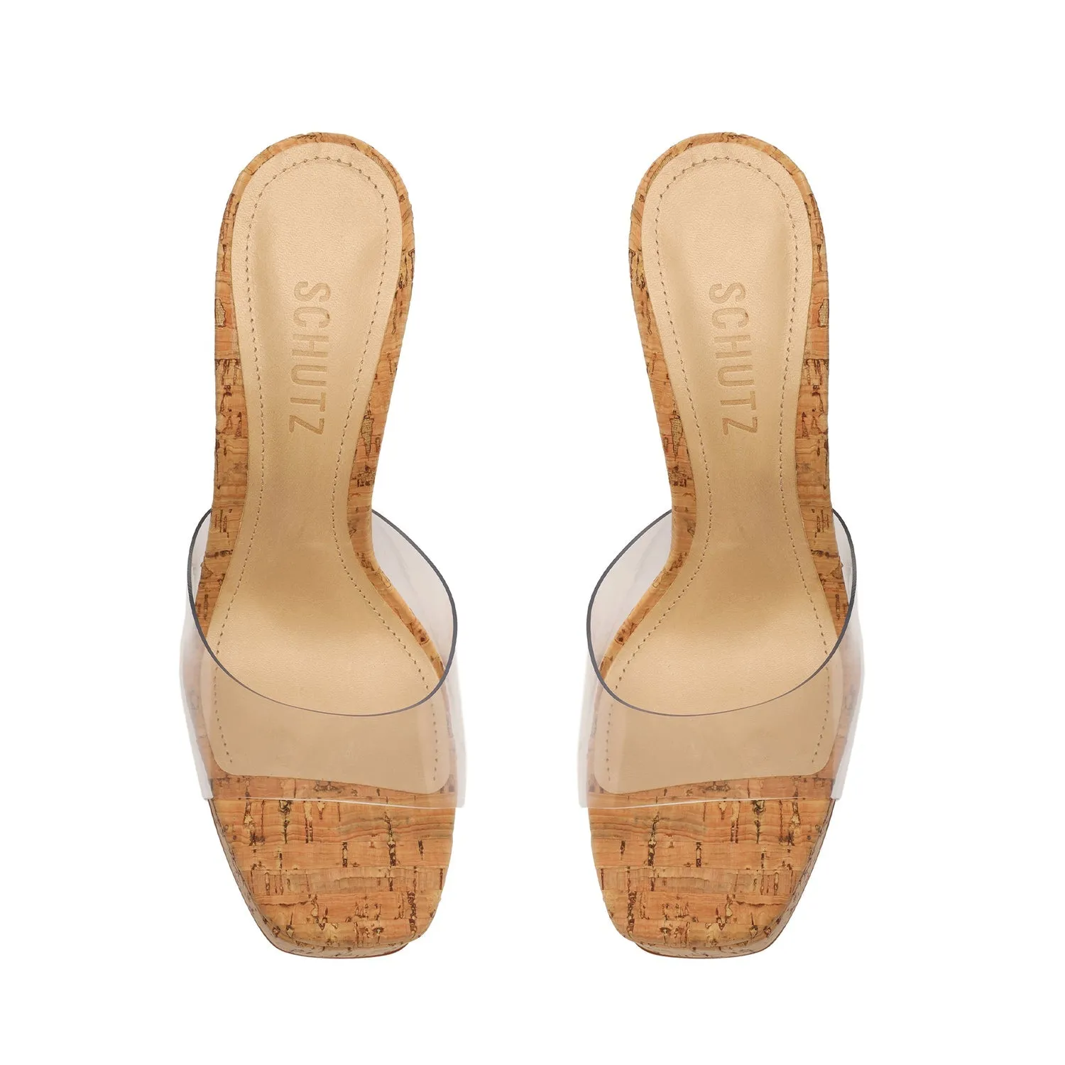 Schutz Haila Natural Cork Slip On Sculptural Unique Heel Style Platforms Sandals