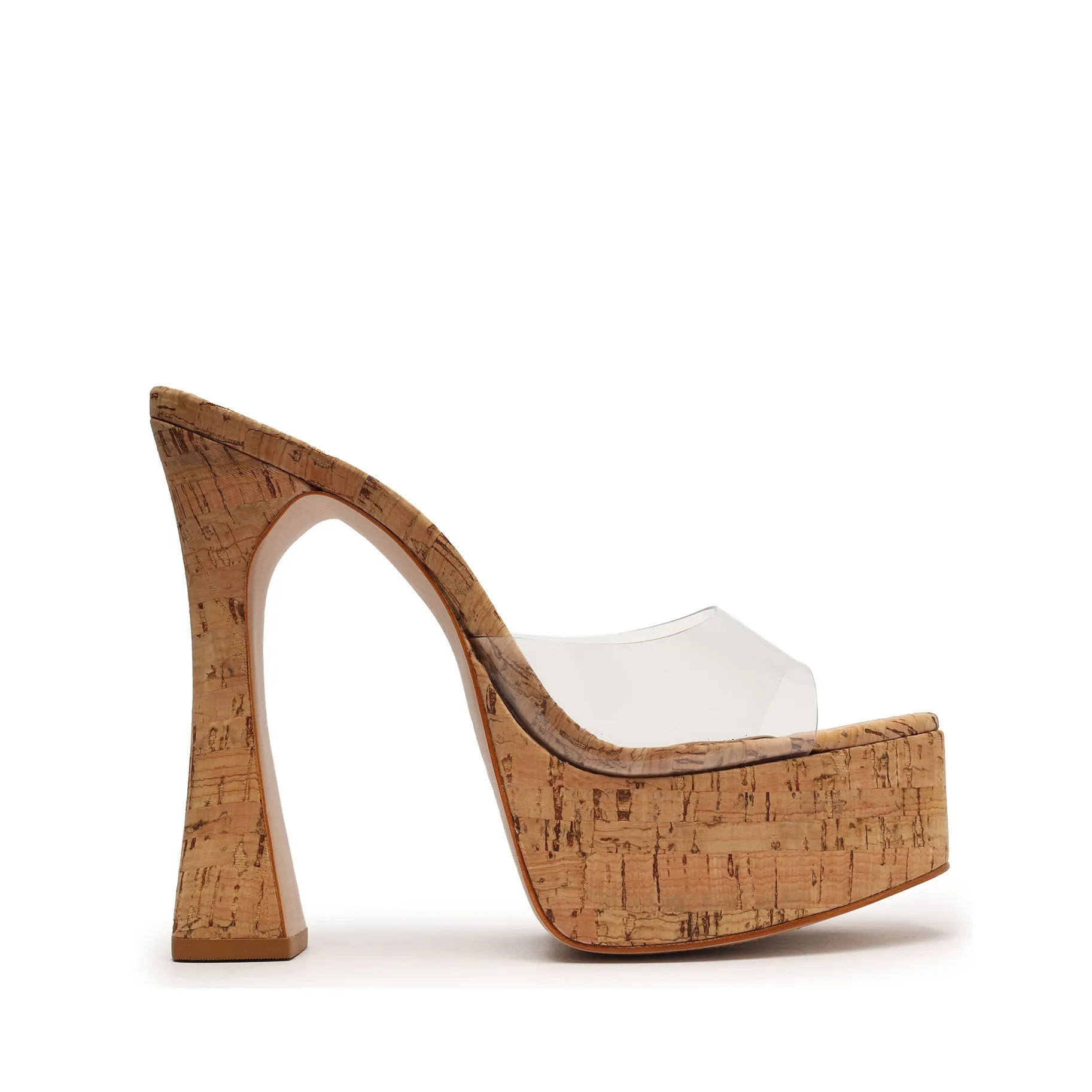 Schutz Haila Natural Cork Slip On Sculptural Unique Heel Style Platforms Sandals