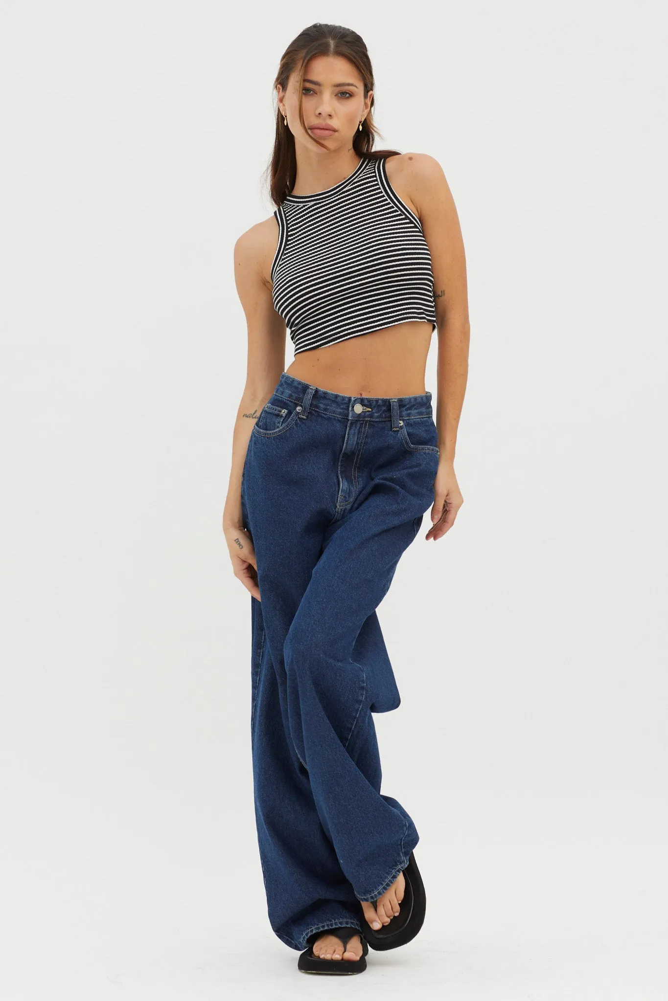 Seeker Ribbed Crop Top Striped Black Base