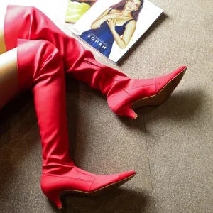 Sexy (Red Boots) High Knee Boots Blocks kitten Heels
