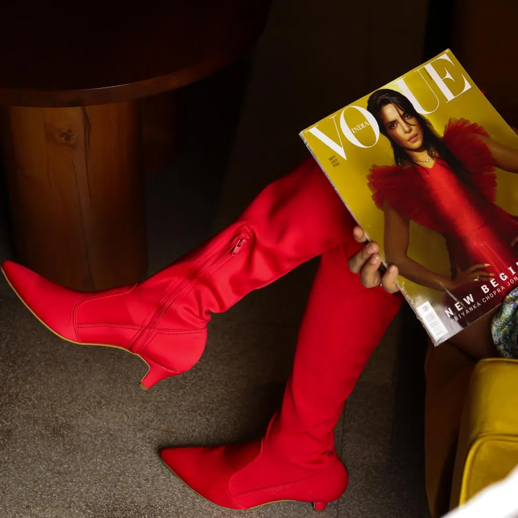 Sexy (Red Boots) High Knee Boots Blocks kitten Heels