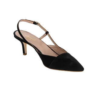 Silvia Kitten Heel Slingback - Black Suede
