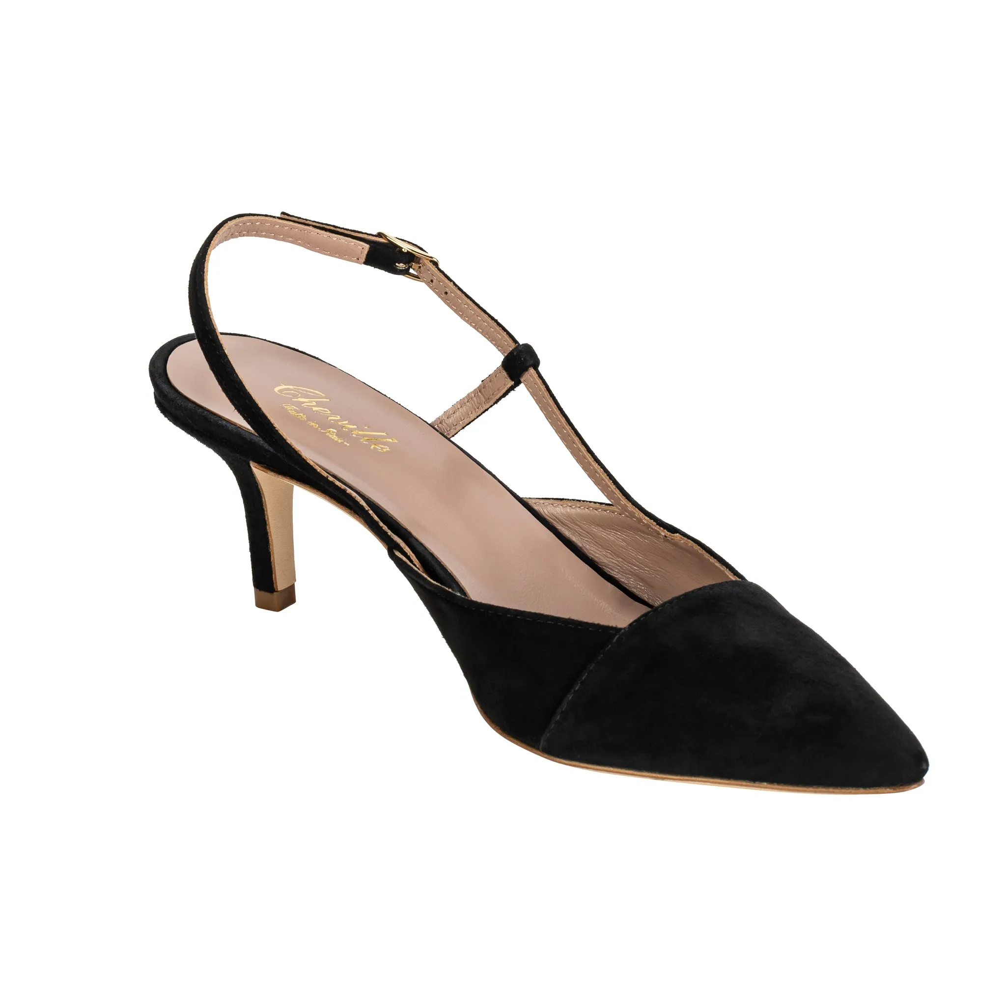 Silvia Kitten Heel Slingback - Black Suede
