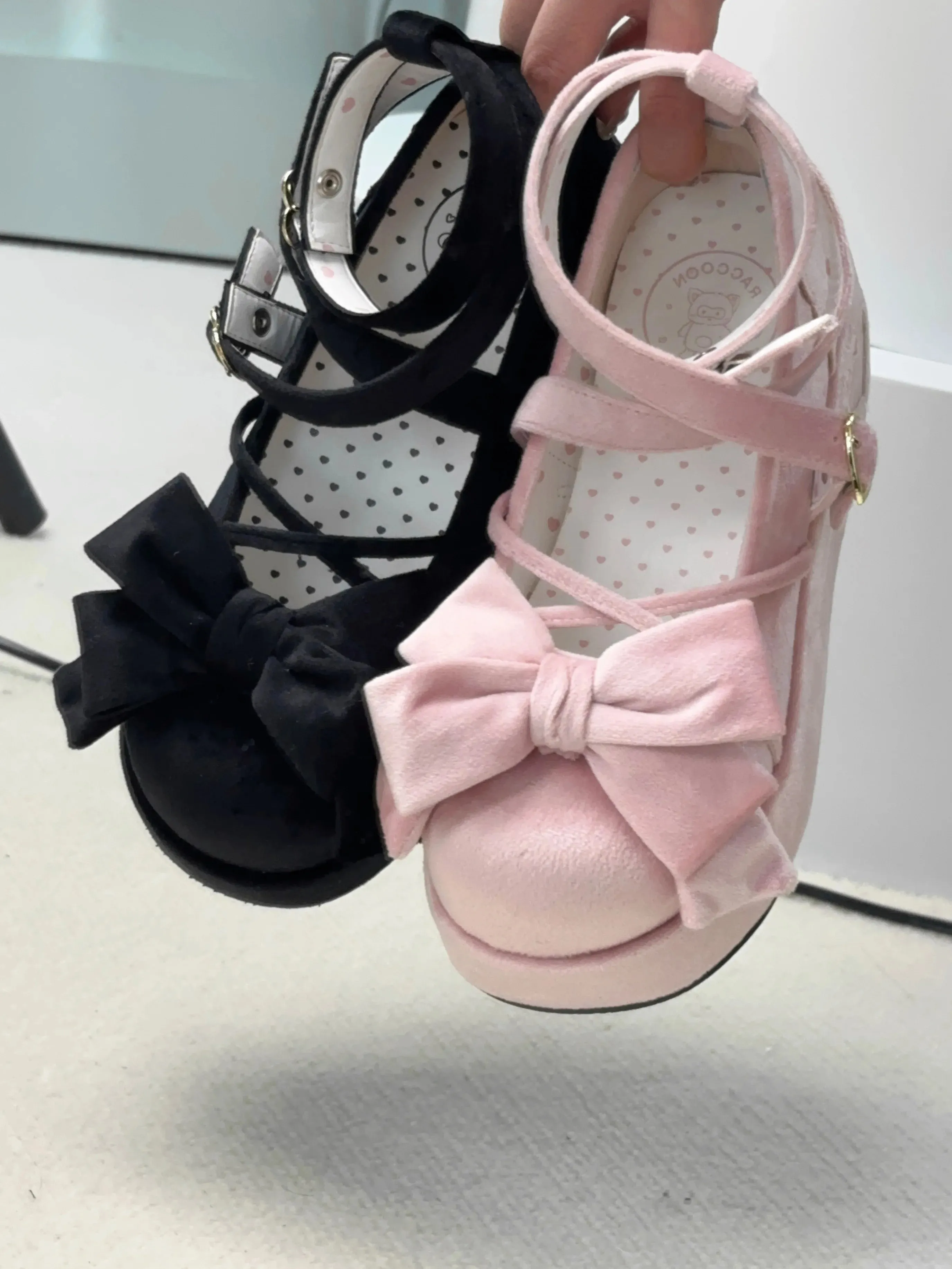 Sohiwoo 2024 New Spring Fall Women's Sweet Lolita Platform Shoes Japanese Style Bow Round Head Thick Bottom Pumps High Heels
