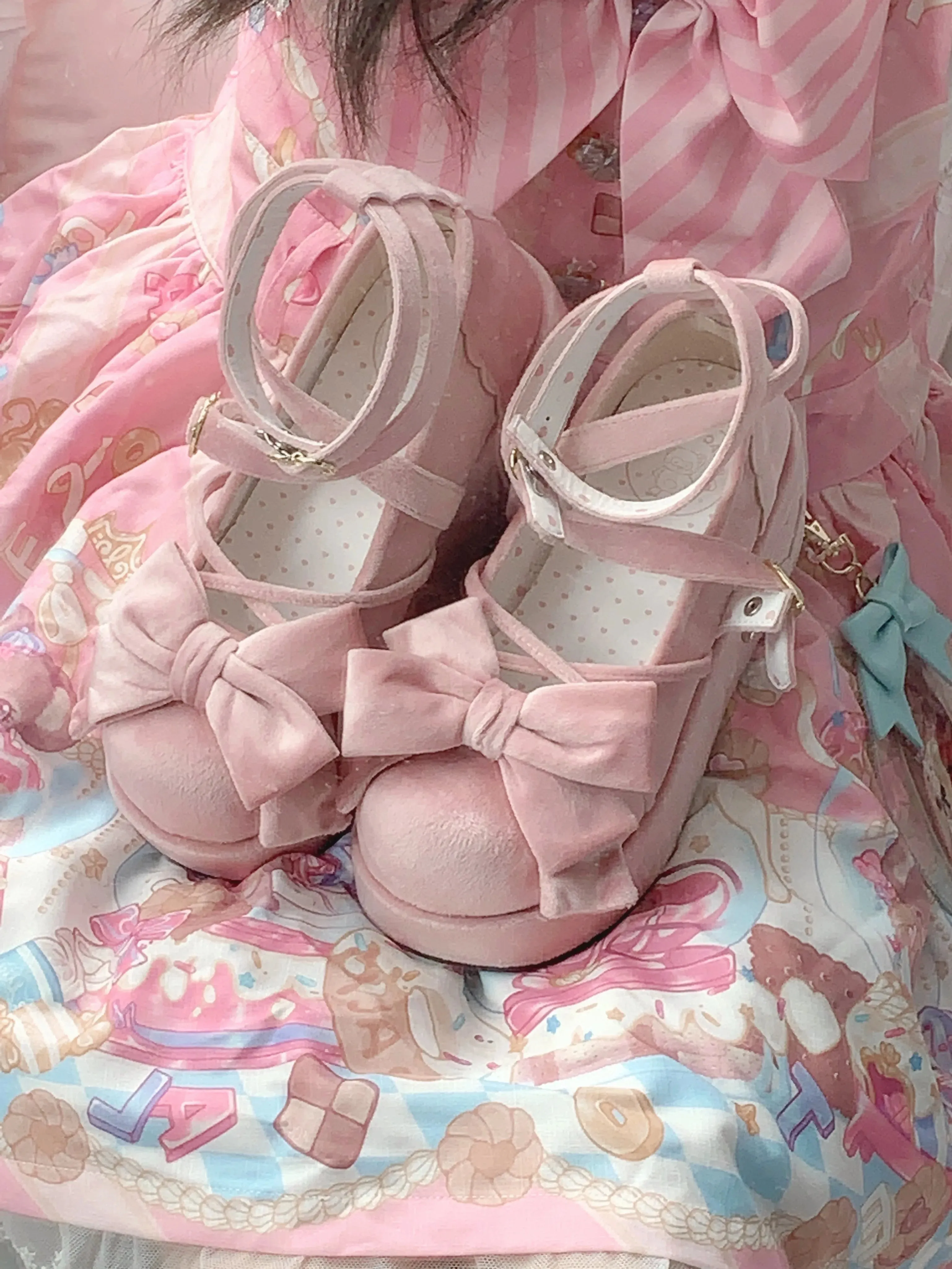 Sohiwoo 2024 New Spring Fall Women's Sweet Lolita Platform Shoes Japanese Style Bow Round Head Thick Bottom Pumps High Heels