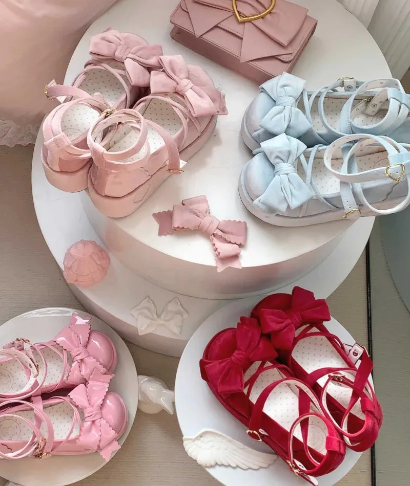 Sohiwoo 2024 New Spring Fall Women's Sweet Lolita Platform Shoes Japanese Style Bow Round Head Thick Bottom Pumps High Heels