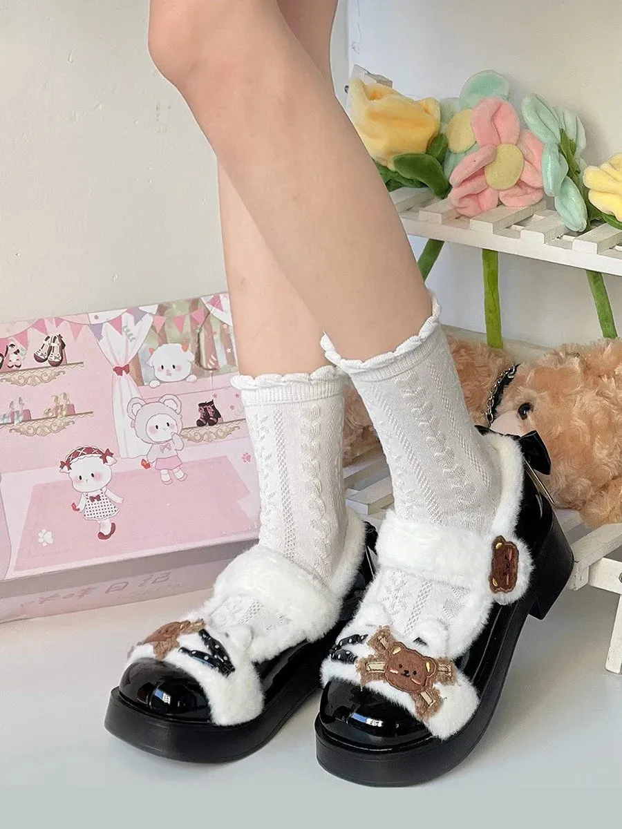 Sohiwoo Japanese Sweet Student Style Lolita Girl Shoes Jk Mary Jane Plus Velvet Cosplay Cub Candy Round Head Thick Sole 4.5 Cm Shoes