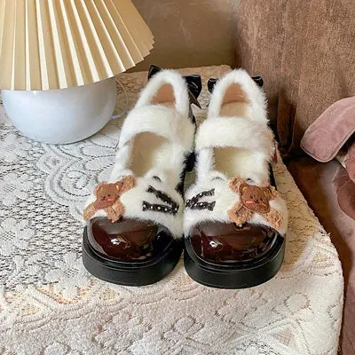 Sohiwoo Japanese Sweet Student Style Lolita Girl Shoes Jk Mary Jane Plus Velvet Cosplay Cub Candy Round Head Thick Sole 4.5 Cm Shoes