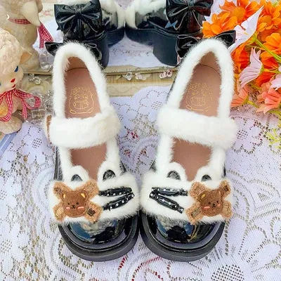 Sohiwoo Japanese Sweet Student Style Lolita Girl Shoes Jk Mary Jane Plus Velvet Cosplay Cub Candy Round Head Thick Sole 4.5 Cm Shoes
