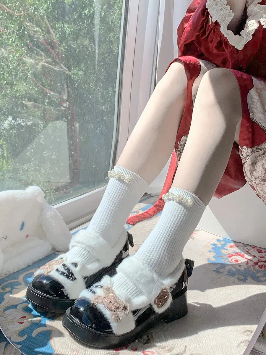 Sohiwoo Japanese Sweet Student Style Lolita Girl Shoes Jk Mary Jane Plus Velvet Cosplay Cub Candy Round Head Thick Sole 4.5 Cm Shoes