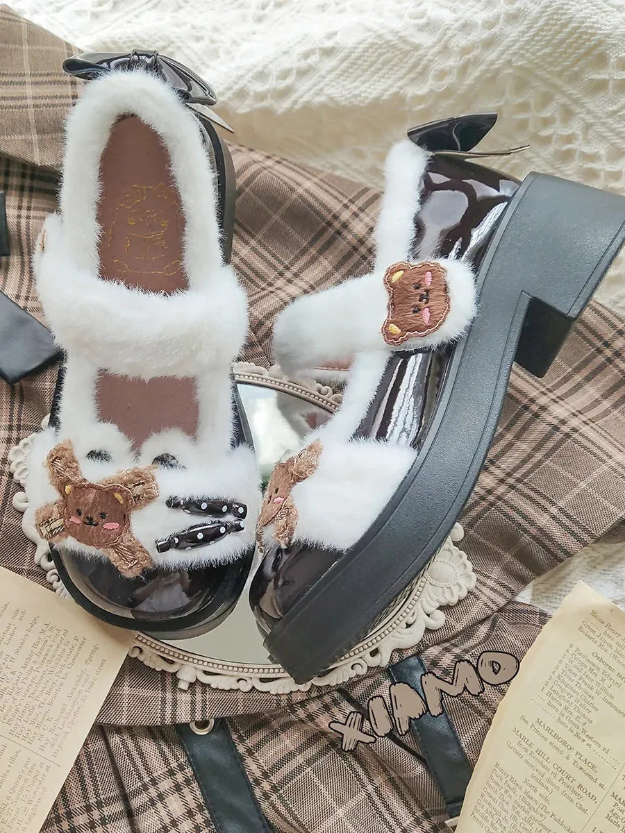 Sohiwoo Japanese Sweet Student Style Lolita Girl Shoes Jk Mary Jane Plus Velvet Cosplay Cub Candy Round Head Thick Sole 4.5 Cm Shoes