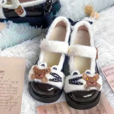 Sohiwoo Japanese Sweet Student Style Lolita Girl Shoes Jk Mary Jane Plus Velvet Cosplay Cub Candy Round Head Thick Sole 4.5 Cm Shoes