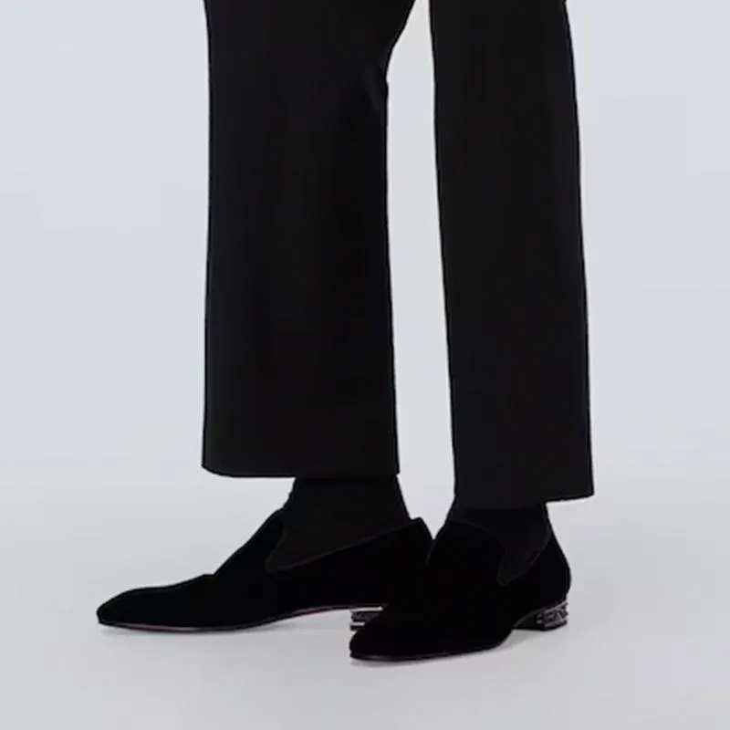 Spike-Heel Velvet Loafers Men Slip-ons