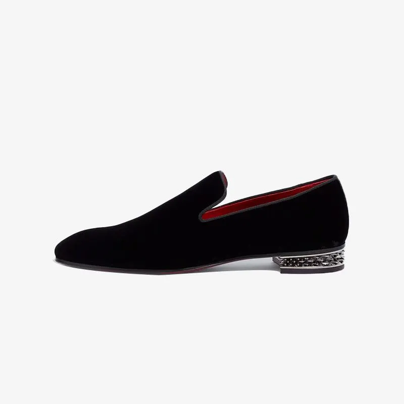Spike-Heel Velvet Loafers Men Slip-ons