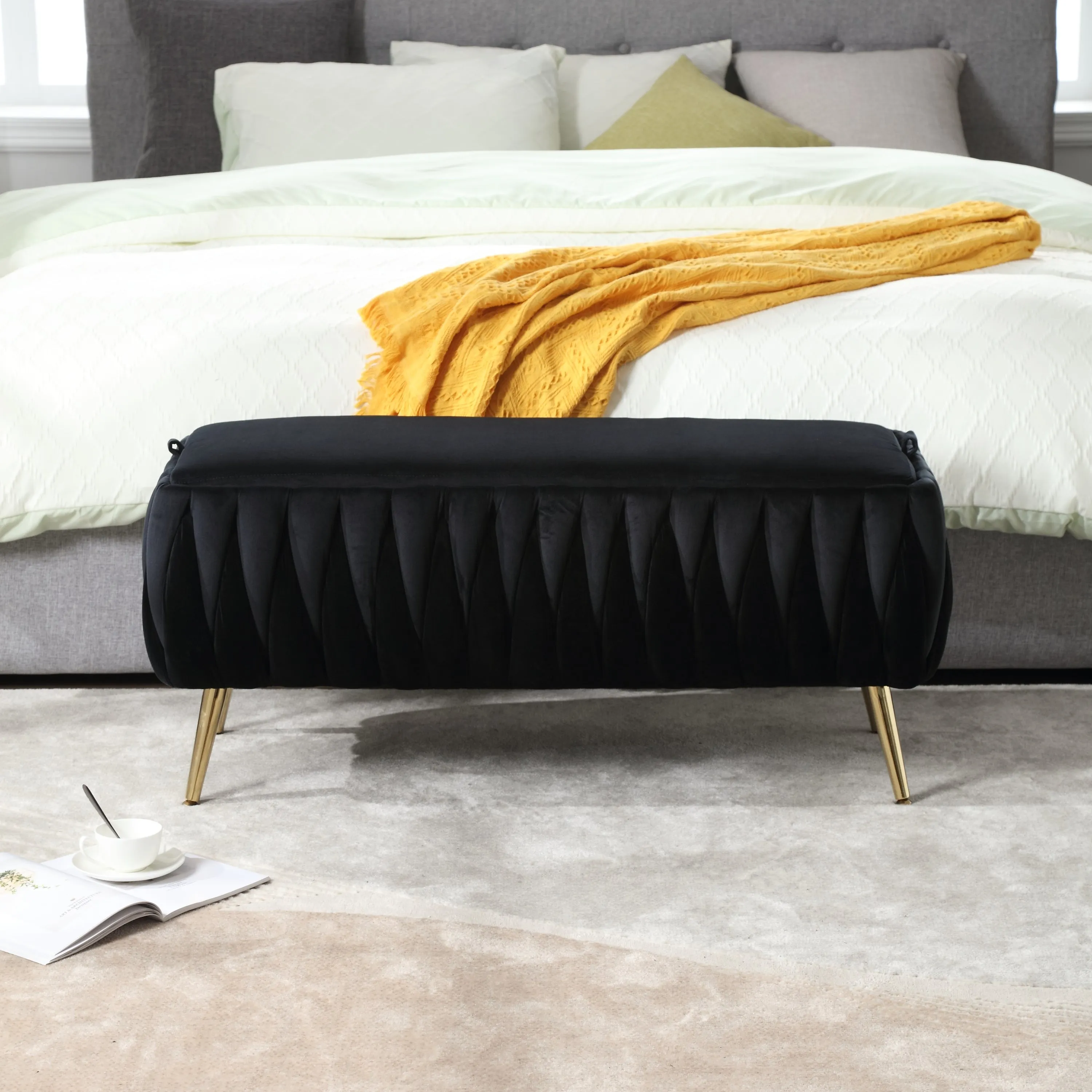 Storage Ottoman Bench - Black