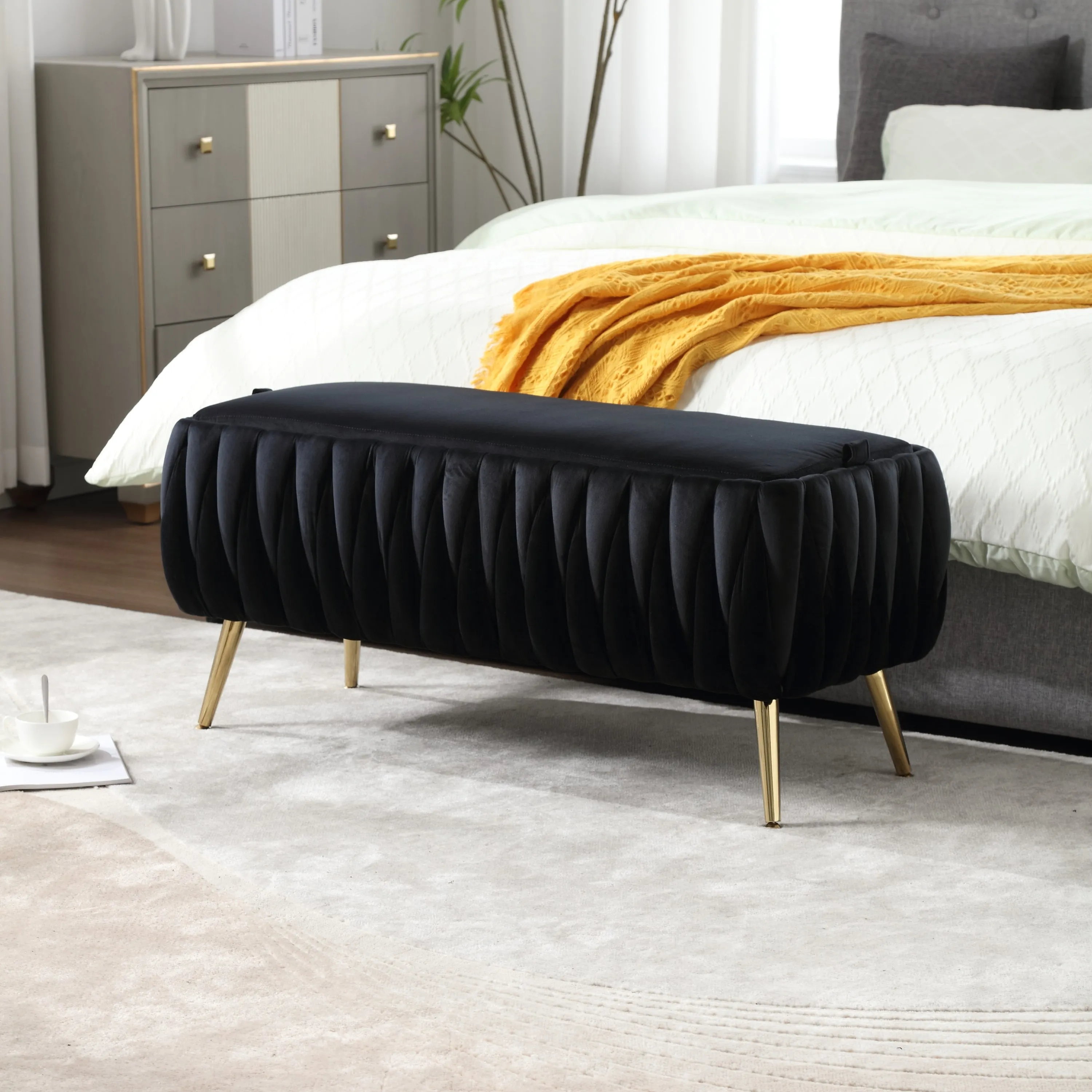 Storage Ottoman Bench - Black