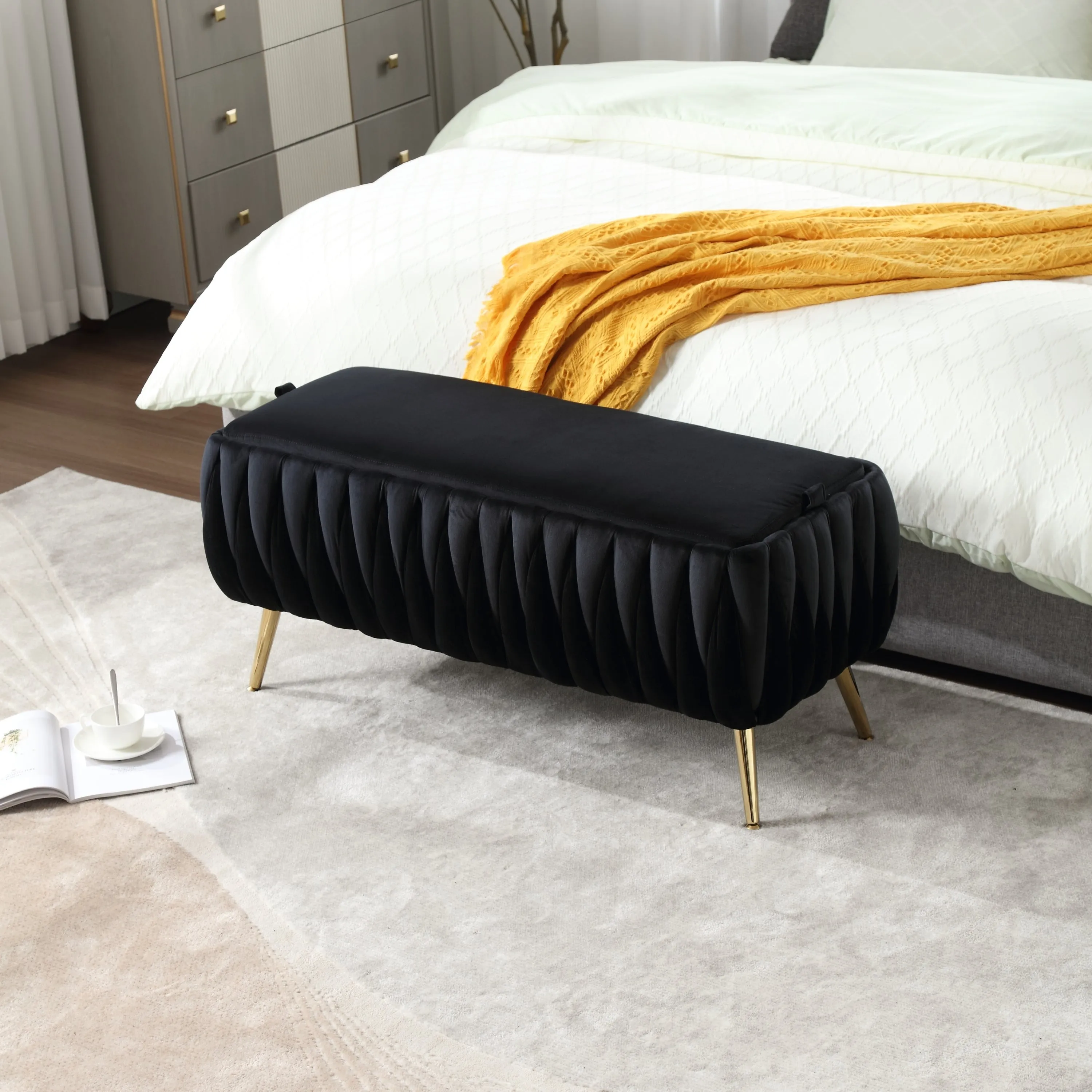 Storage Ottoman Bench - Black