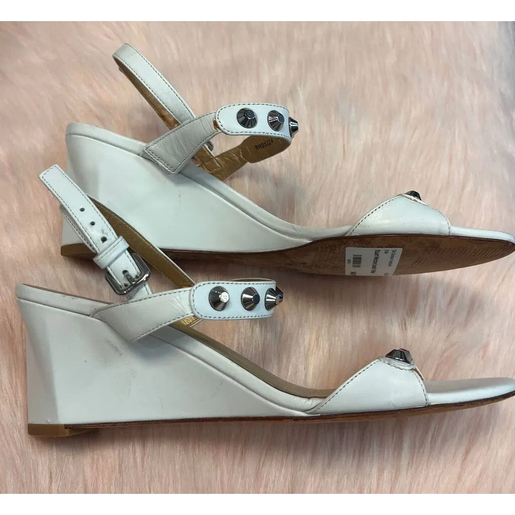 Stuart Weitzman Studded Wedge Sandal in White - Size 7