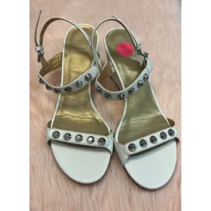 Stuart Weitzman Studded Wedge Sandal in White - Size 7