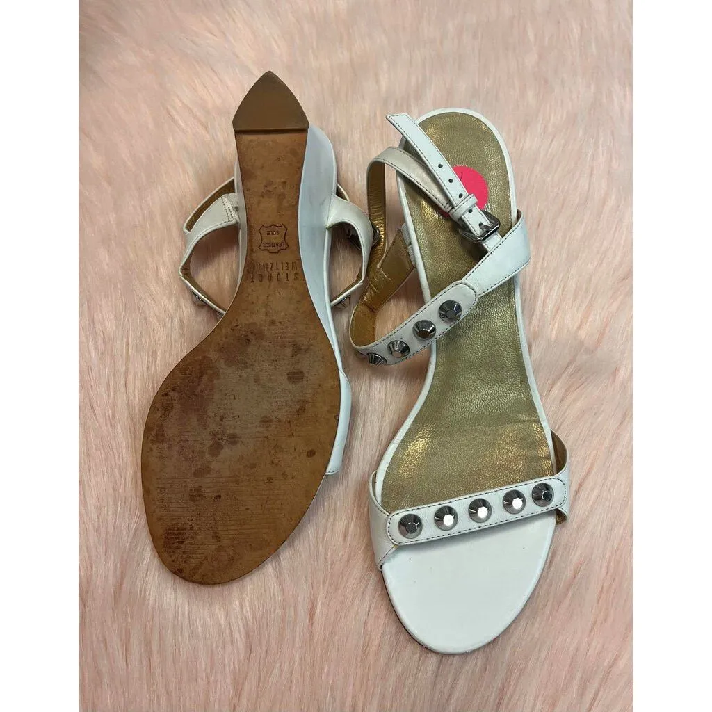 Stuart Weitzman Studded Wedge Sandal in White - Size 7