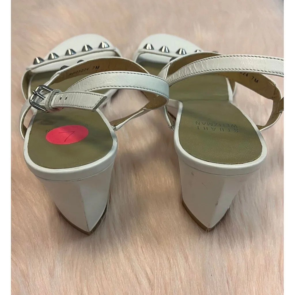 Stuart Weitzman Studded Wedge Sandal in White - Size 7