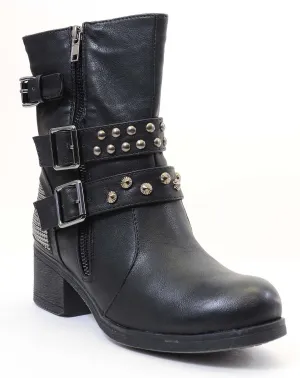 Studded Buckle Zipper Combat Military Women's Vegan Boots