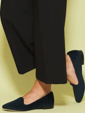 Tara Cotton Velvet Vegan Loafers | Navy Blue