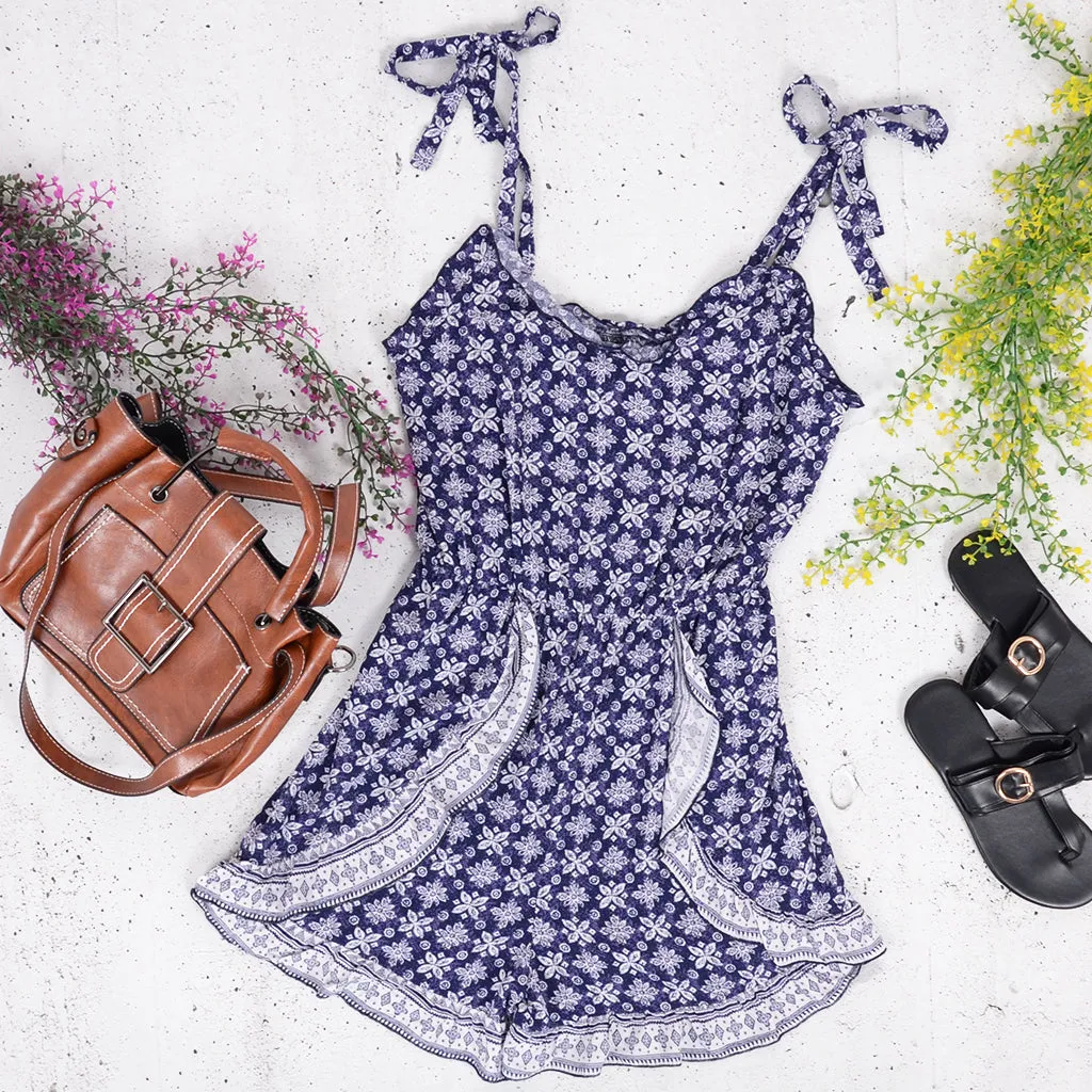 Tie Shoulder Floral Print Romper