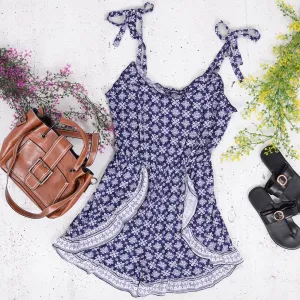 Tie Shoulder Floral Print Romper