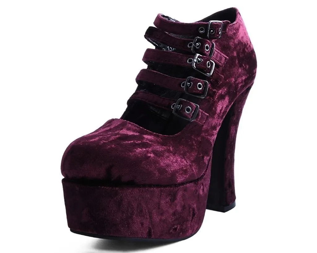 TUK A9437L Burgundy Velvet Strappy Spice Platform Heel