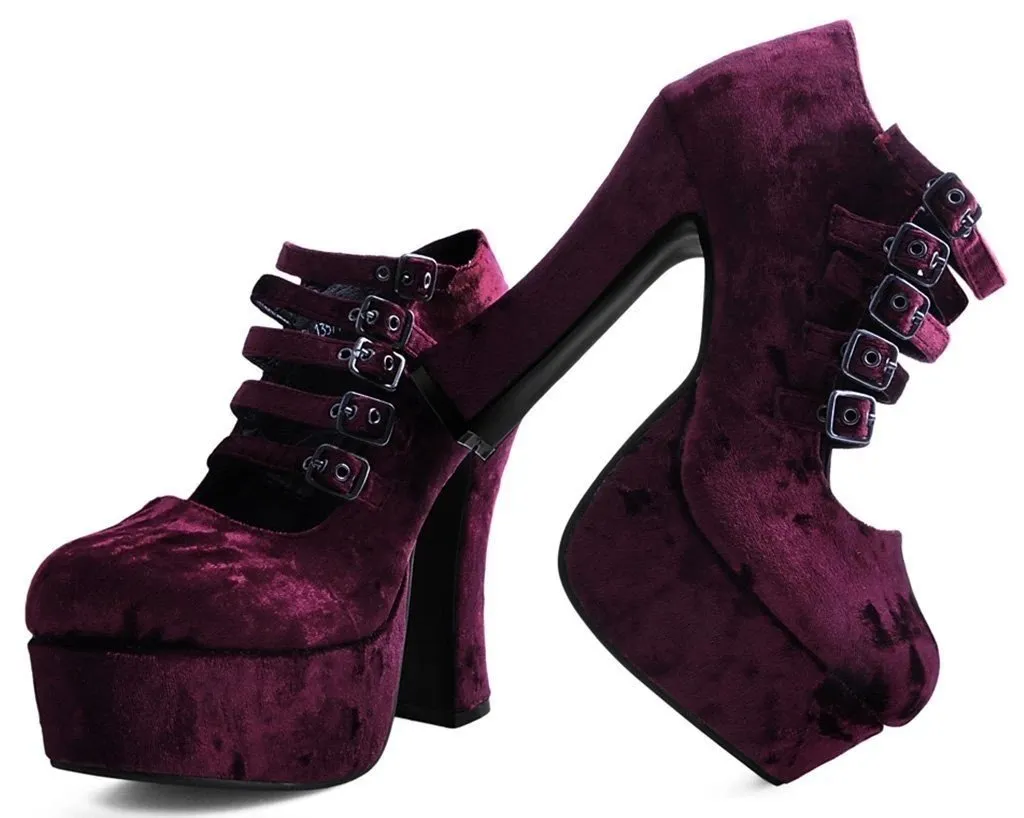 TUK A9437L Burgundy Velvet Strappy Spice Platform Heel