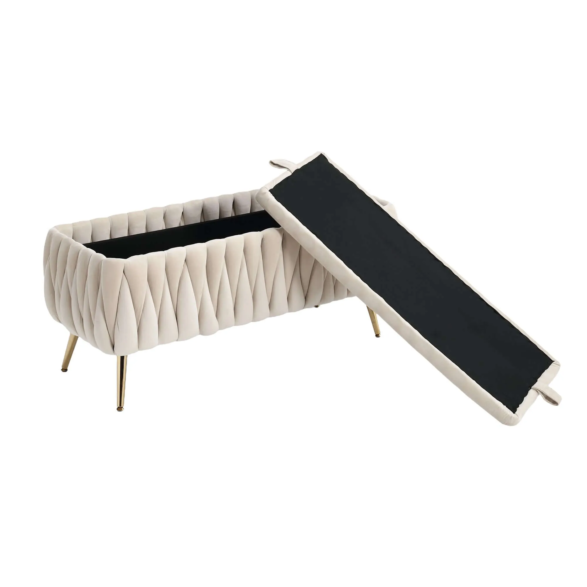 Upholstered Fabric Storage Ottoman Bench with Safety Hinge