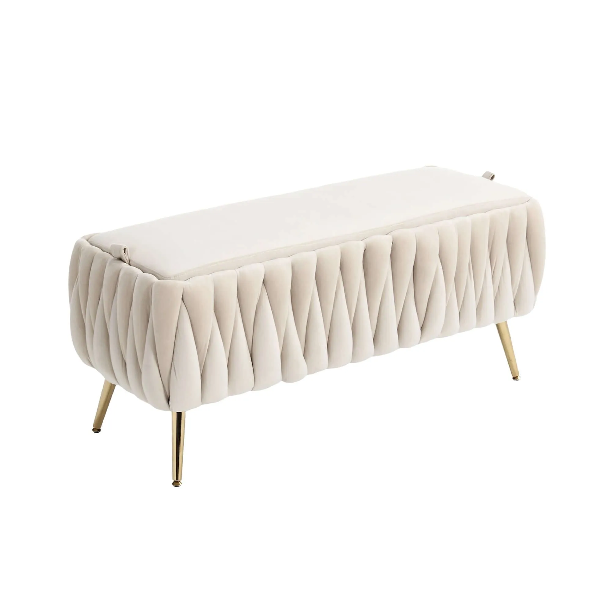 Upholstered Fabric Storage Ottoman Bench with Safety Hinge