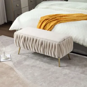 Upholstered Fabric Storage Ottoman Bench with Safety Hinge