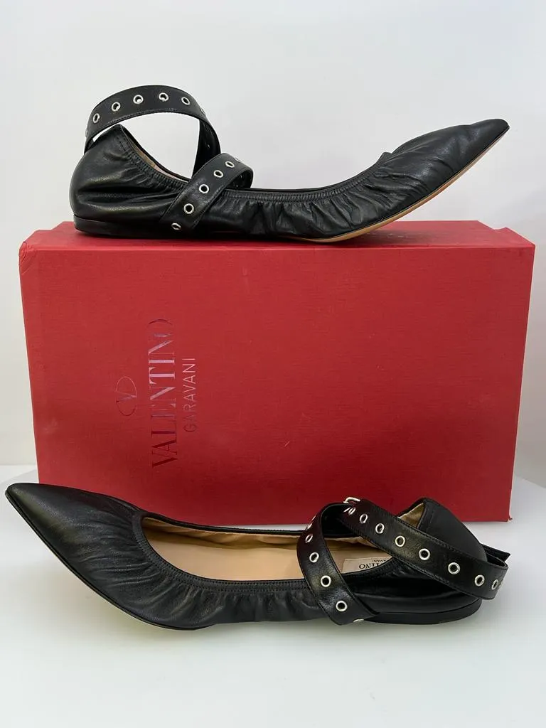 VALENTINO GARAVANI LOVE LATCH STUDDED ANKLE WRAP FLATS